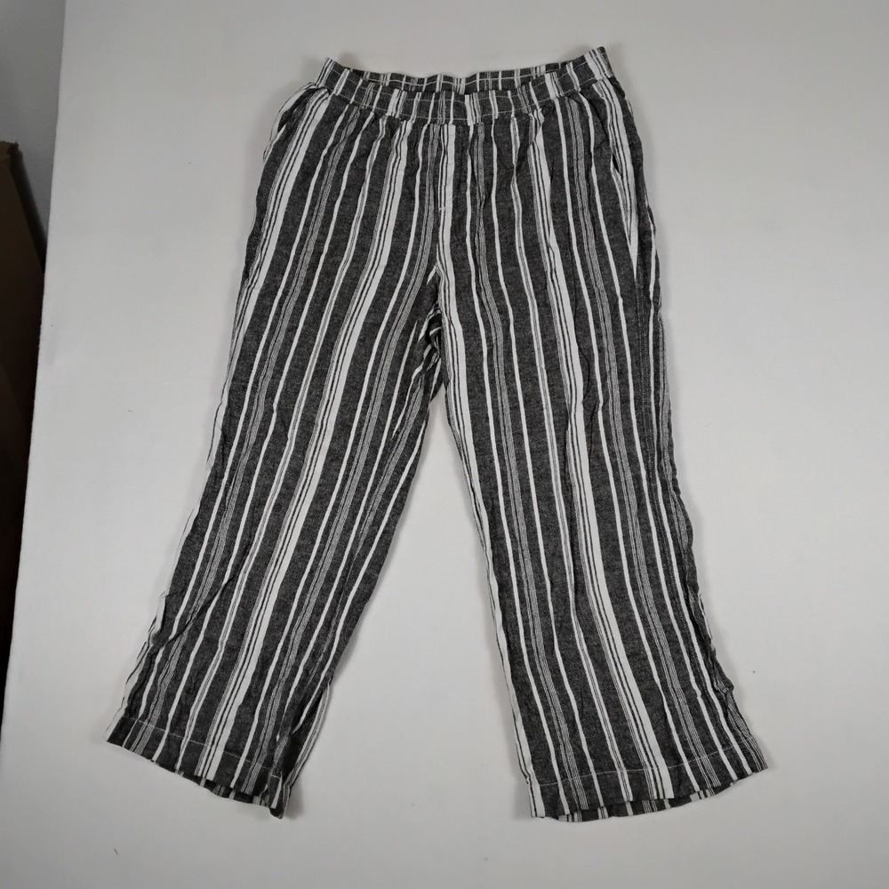 Briggs Ladies'  Linen Blend Pant Grey White Blue Stripe  Crop size small